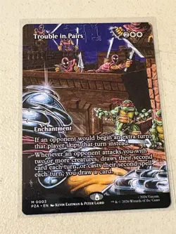 mtg borderless Trouble in Pairs, enchantment, TMNT eternal, unplayed - Image 1