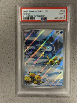 2025 POKEMON PFL EN-PHANTASMAL FLAMES ILLUSTRATION RARE #098 PIPLUP PSA 9 - Image 1