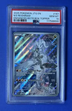 2025 Pokemon JTG EN N’s Reshiram Enhanced Bstr Box Topper #167 PSA 10 GEM MT - Image 1