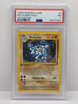 1999 POKEMON BASE SET 1ST EDITION #8 MACHAMP-HOLO PSA 7 - Image 1