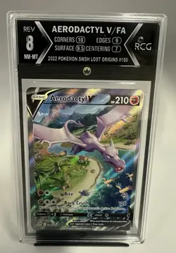 2022 Pokemon AERODACTYL V Full Art Sword & Shield Lost Origin #180 - RCG 8 NM-MT - Image 1