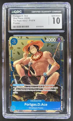 2026 ONE PIECE PORTGAS D. ACE PROMO TIN PACK VOL.2 P-074 CGC 10 PT - Image 1