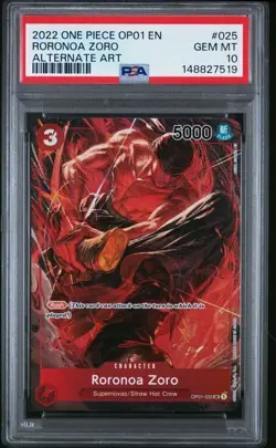 ONE PIECE RORONOA ZORO 2022 OP01-ROMANCE DAWN ALTERNATE ART #025 PSA 10 - Image 1