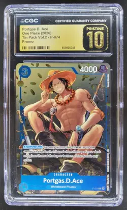 2026 ONE PIECE PORTGAS D. ACE PROMO TIN PACK VOL.2 P-074 CGC 10 PRISTINE PT - Image 1