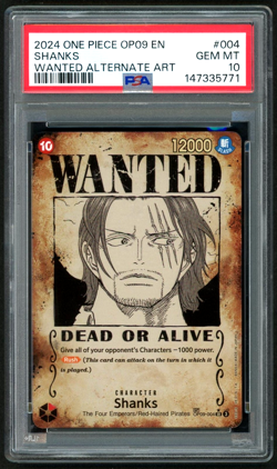 ONE PIECE SHANKS 2024 OP09-EMPERORS IN THE NEW WORLD WANTED ALT ART #004 PSA 10 - Image 1