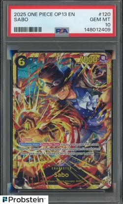 2025 One Piece OP13 EN #120 Sabo PSA 10 GEM MINT - Image 1
