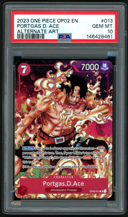 2023 ONE PIECE PORTGAS D. ACE ALTERNATE ART OP02-PARAMOUNT WAR #013 PSA 10 - Image 1