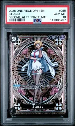 ONE PIECE STUSSY 2025 OP11-A FIST OF DIVINE SPEED #085 SPECIAL ALT ART PSA 10 - Image 1