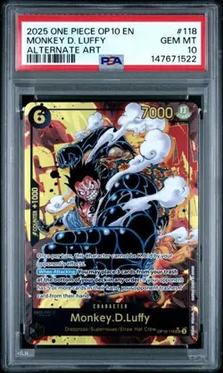 ONE PIECE MONKEY D. LUFFY 2025 OP10-ROYAL BLOOD ALTERNATE ART #118 PSA 10 - Image 1