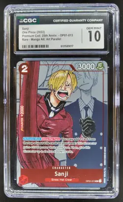 2022 ONE PIECE SANJI 25TH ANNIV RARE MANGA ALT ART OP01-013 CGC 10 PT - Image 1