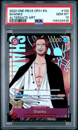 2022 ONE PIECE SHANKS ALTERNATE ART OP01-ROMANCE DAWN #120 PSA 10 - Image 1