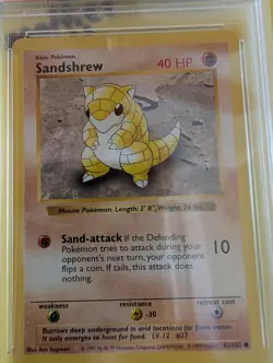 1999 Unlimited Base SHADOWLESS Pokemon Card - SANDSHREW 62/102 PSA 9 - Image 2