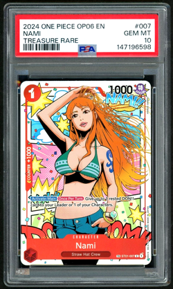 ONE PIECE NAMI 2024 OP06-WINGS OF THE CAPTAIN #007 TREASURE RARE PSA 10 - Image 1