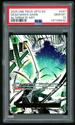 ONE PIECE DEAD MAN'S GAME 2025 OP12-LEGACY OF THE MASTER ALT ART #037 PSA 10 - Image 1