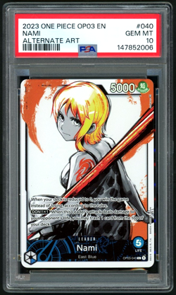 ONE PIECE NAMI 2023 OP03-PILLARS OF STRENGTH #040 ALTERNATE ART PSA 10 - Image 1