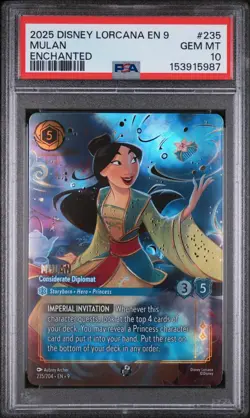 2025 DISNEY LORCANA EN 9-FABLED ENCHANTED MULAN - CONSIDERATE DIPLOMAT PSA 10 - Image 1