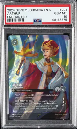 2024 DISNEY LORCANA EN 5-SHIMMERING SKIES #221 ARTHUR - KING VICTORIOUS PSA 10 - Image 1