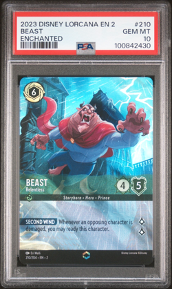 2023 DISNEY LORCANA BEAST ENCHANTED 2-RISE OF THE FLOODBORN #210 PSA 10 - Image 1