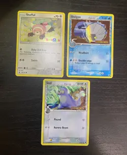 3 Vintage Pokemon Card Lot (Seel, Shelgon, Stufful) - Image 2