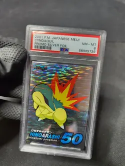 2001 Pokemon Meiji Cyndaquil Promo Silver Holo Foil Japanese Graded Card PSA 8 - Image 1