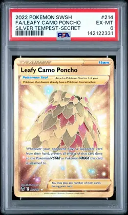 2022 POKEMON SWORD & SHIELD SILVER TEMPEST #214 FULL ART/LEAFY CAMO PONCHO PSA 6 - Image 1