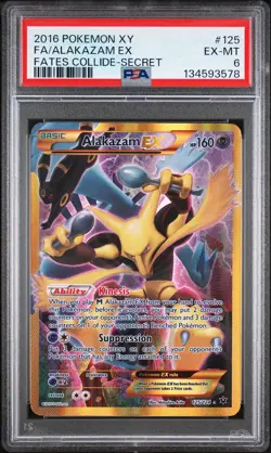 2016 POKEMON XY FATES COLLIDE SECRET #125 FULL ART/ALAKAZAM EX PSA 6 - Image 1