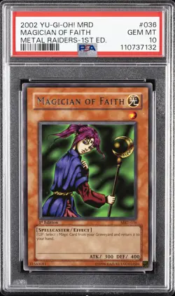 2002 YU-GI-OH! MRD-METAL RAIDERS 1ST EDITION #036 MAGICIAN OF FAITH PSA 10 - Image 1