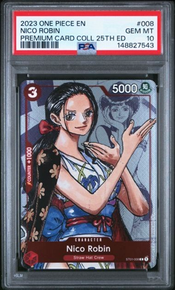 ONE PIECE NICO ROBIN 2023 PREMIUM BANDAI PREMIUM CARD COLL 25TH ED #008 PSA 10 - Image 1