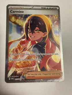 Carmine Trainer Supporter Card Pokemon TCG Holo Rare - Image 1
