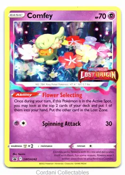 Comfey SWSH242 - Lost Origin - Stamped Prerelease Pokemon Card - Image 1