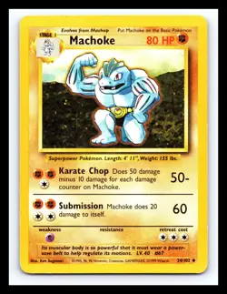 💥 Machoke 34/102 Base Set Rare Unlimited WOTC Pokemon TCG 1999 - Image 1