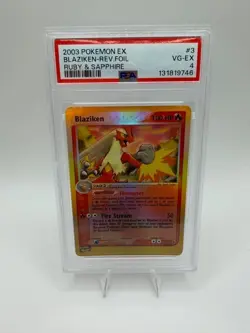 2003 POKEMON EX RUBY & SAPPHIRE #3 BLAZIKEN-REVERSE FOIL PSA 4 - Image 1
