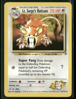 Lt. Surge's Raticate 51/132 Uncommon Gym Heroes Pokemon Near Mint - Image 1
