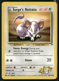 Lt. Surge's Rattata 82/132 Common Gym Heroes Pokemon Near Mint - Image 1