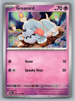 Greavard 99/197 Obsidian Flames Common Pokemon TCG 2023 - Image 1