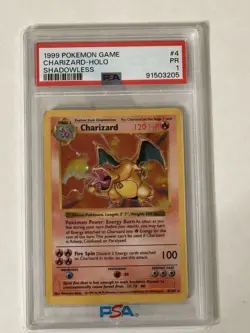 1999 Pokemon Game Charizard Shadowless Holo PSA 1 - Image 1