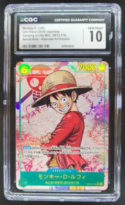 2025 ONE PIECE JP MONKEY D. LUFFY SECRET RARE ALT ART OP13-118 CGC 10 PT - Image 1