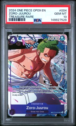 ONE PIECE ZORO-JUUROU 2024 OP09-EMPERORS NEW WORLD TREASURE RARE #004 PSA 10 - Image 1