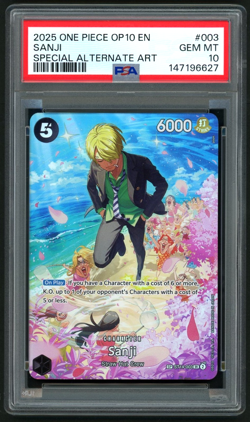 ONE PIECE SANJI 2025 OP10-ROYAL BLOOD SPECIAL ALTERNATE ART #003 PSA 10 - Image 1
