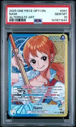 ONE PIECE NAMI 2025 OP11-A FIST OF DIVINE SPEED ALTERNATE ART #041 PSA 10 - Image 1