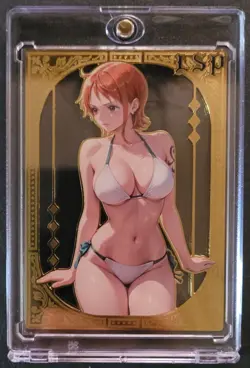 One Peice Gold METAL Card - Serial Number #141 Anime Waifu Nami Bikini - Image 1