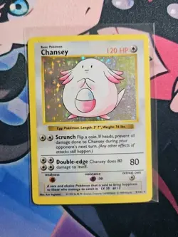 Pokemon Chansey TCG 3/102 Base Set Shadowless Unlimited Holo Rare HP/DMG - Image 1