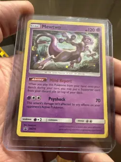 Pokemon TCG Mewtwo SM214 Holo Sun & Moon Hidden Fates Pin Collection NM SWIRL - Image 1