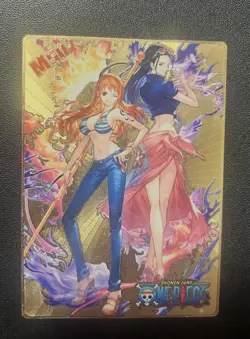 Sexy One Piece Anime Waifu Gold Metal Card Nami x Nico Robin Goddess Story Rare - Image 1