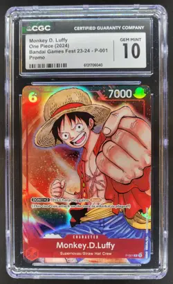 2024 ONE PIECE MONKEY D. LUFFY BANDAI GAMES FEST PROMO P-001 CGC 10 PT - Image 1