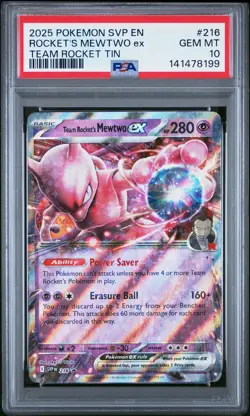 2025 POKEMON SVP EN-SV BLACK STAR PROMO #216 TEAM ROCKET'S MEWTWO EX PSA 10 - Image 1
