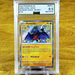 Pokemon SV Paldean Fates Secret Hawlucha 175/091 AGS Mint+ 9.5 Holo Rare 2024 - Image 1