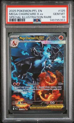 2025 POKEMON PFL EN-PHANTASMAL FLAMES #125 MEGA CHARIZARD X EX PSA 10 - Image 1