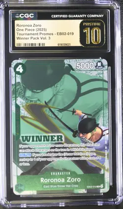 One Piece TCG Roronoa Zoro (WINNER Pack 2025 Vol. 3) EB02-019 CGC 10 PRISTINE - Image 1