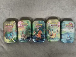 POKEMON TCG Kanto Friends Mini Tins FULL SET of 5, 10 Booster Packs BRAND NEW - Image 1